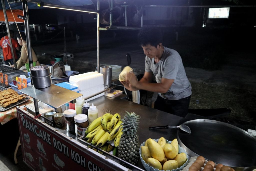 Herstellung Thai Banana Pancake Thailand