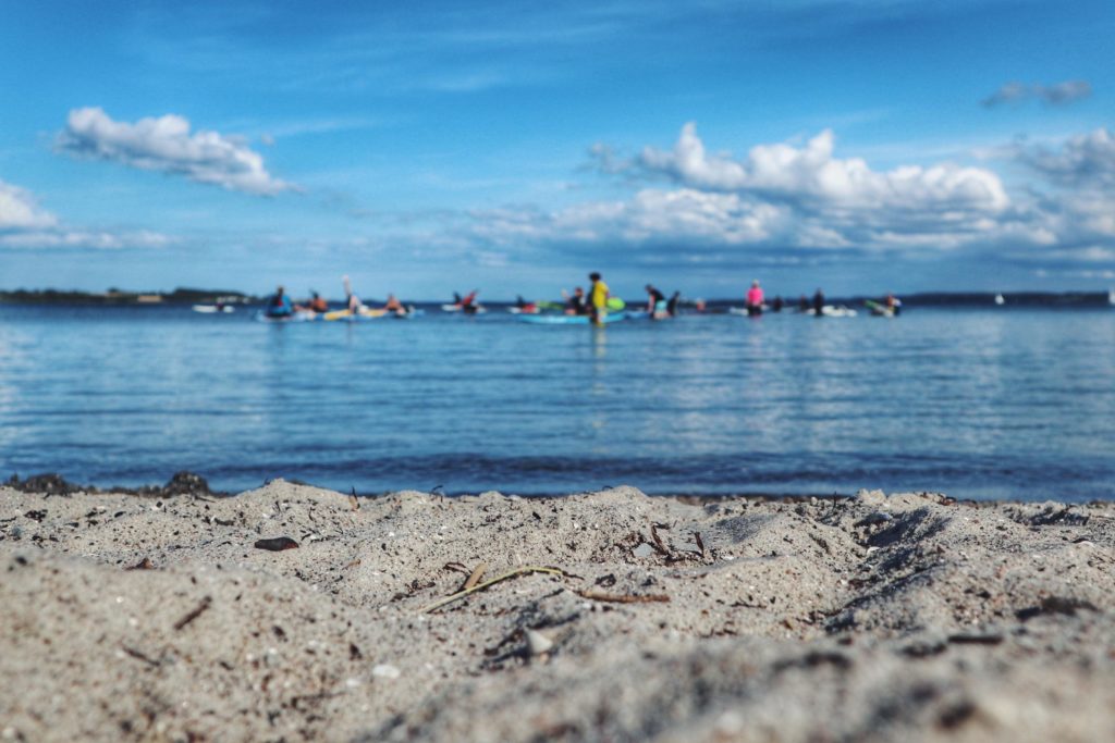 SUP und Windsurfer Anfänger am Strand von Holnis