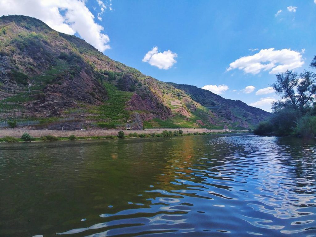 Badestelle entlang der Mosel_Blick auf die Weinberge