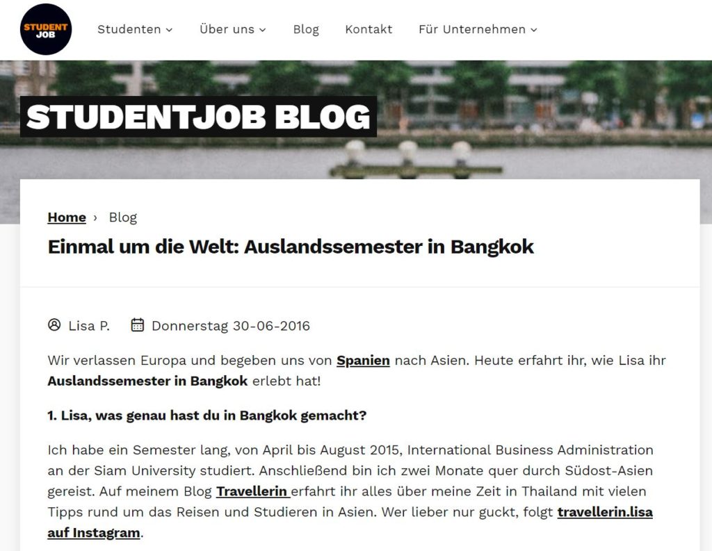 Studentjob Interview mit Travellerin